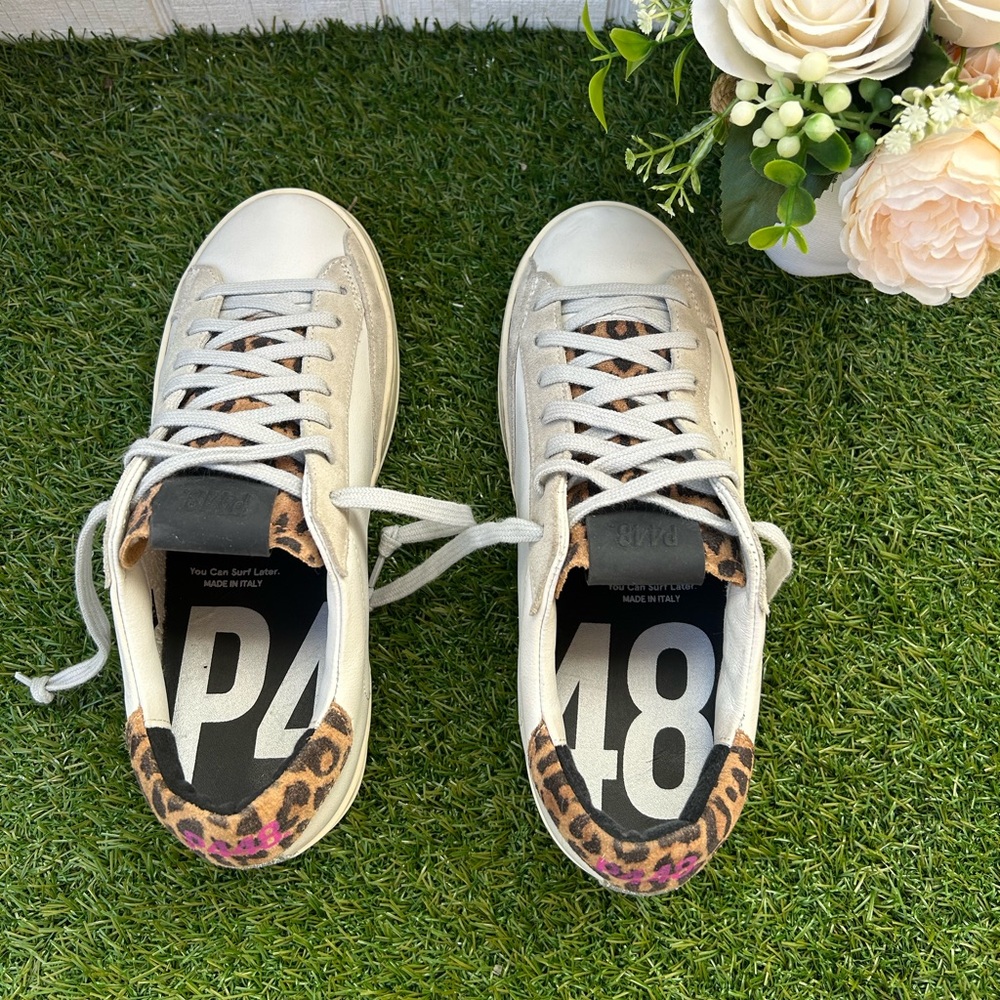 P448 John Sneaker 
Wome /new size 37 US 7 
$298 White and Leopard Print Sneakers